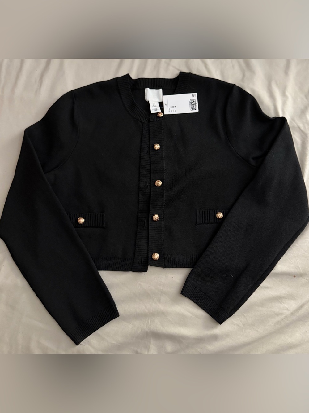 H&M Black Cropped Cardigan Blazer with Gold Buttons